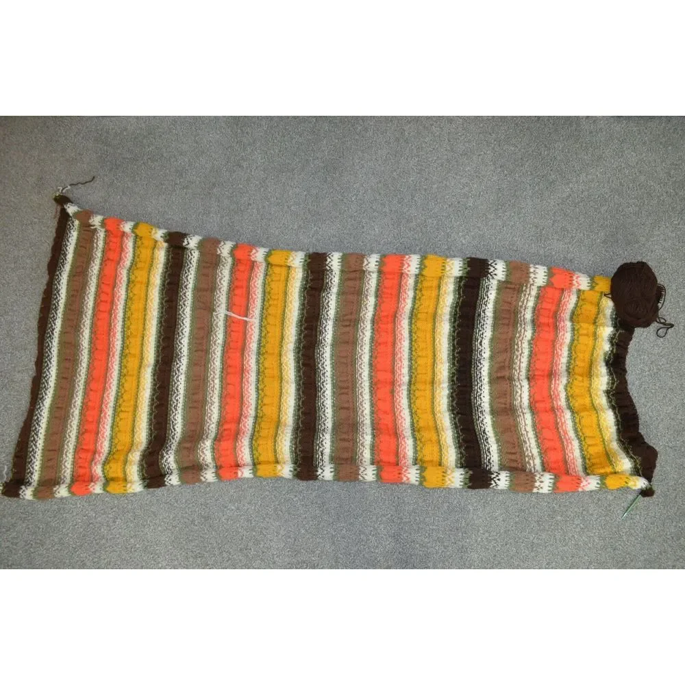Vtg Hand Crochet Afghan Blanket Throw 90% COMPLETE Tribal Pattern Retro 52